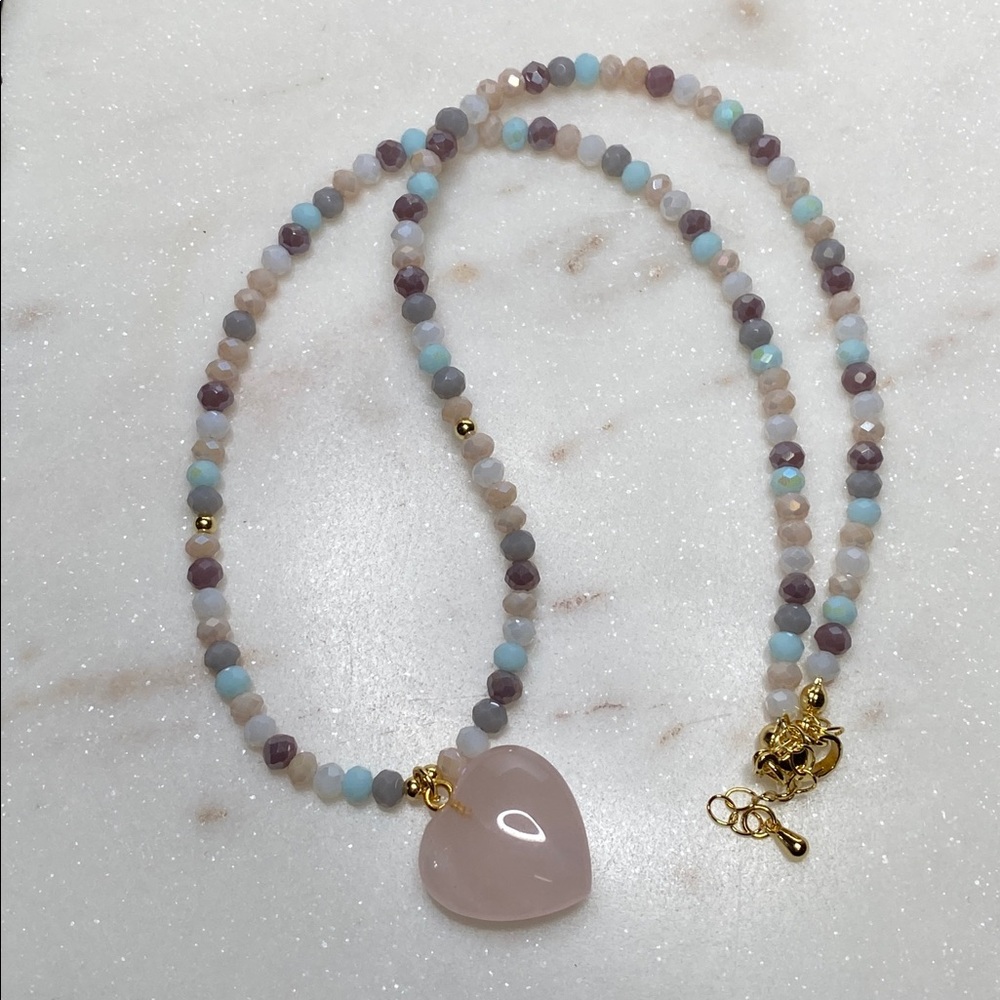 Natural Stone Rose quartz heart necklace - Picture 9 of 9